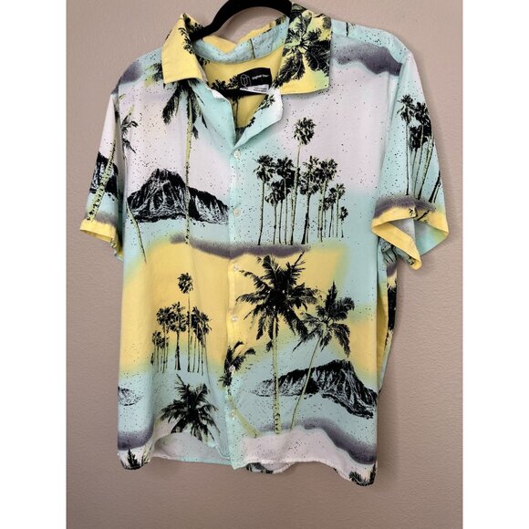 Original Use Men’s White Blue Shirt XXL Palm tree collared‎ button up Rayon - Picture 2 of 6